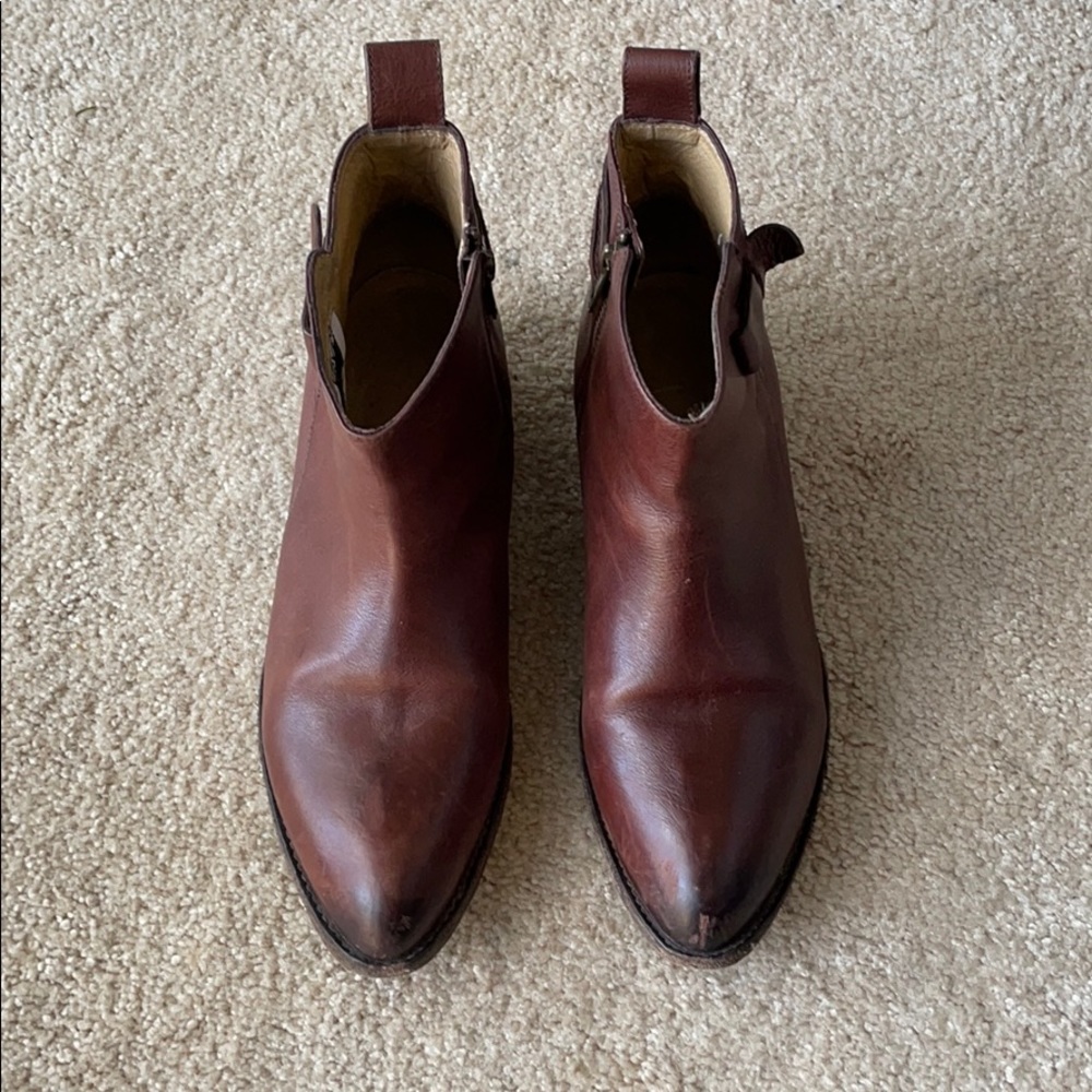 FRYE Bella Dark Brown Leather Side Zip Bootie